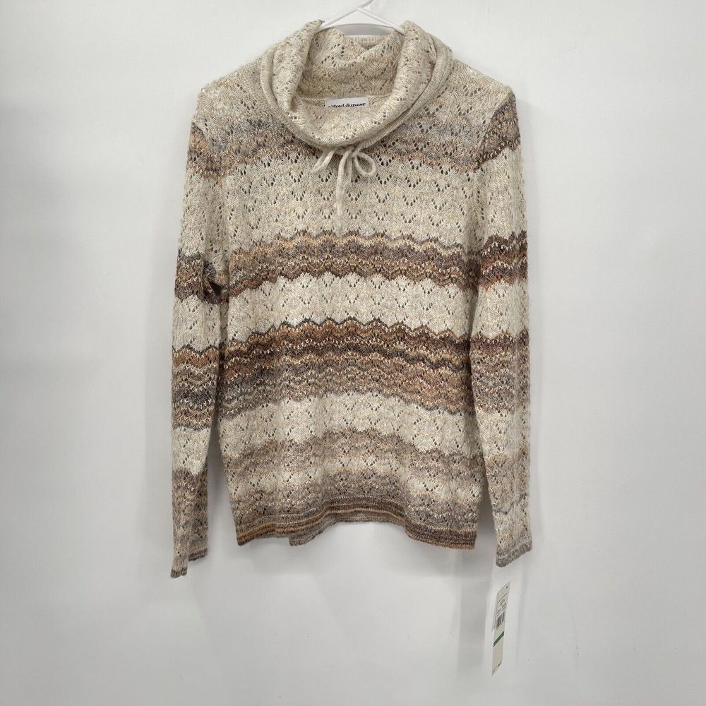 Alfred Dunner PL Sweater Women Fawn Brown Metallic Pointelle Cowl Neck‎ 42962 UI